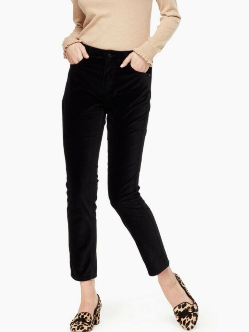 Kate Spade Broome Street Black Stretch Velveteen Streight Leg Ankle Pant SZ 30